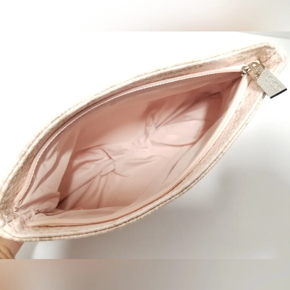 JIMMY CHOO Light Pink Snakeskin Embossed Vegan Cosmetic Clutch Bag